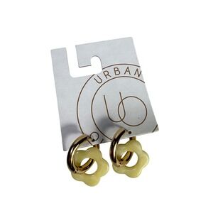 NEW Urban Outfitters Gold Tone Flower Drop Hoop Earrings Yellow Cream